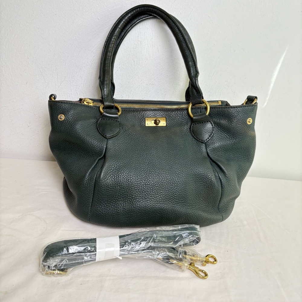 J. CREW Forest Green Pebbled Leather Brompton Hobo Satchel Crossbody Bag Purse - Picture 13 of 13